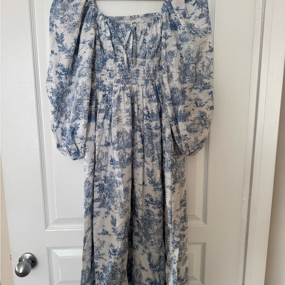 Nothing Fits But Linen Vintage Toile Blue Dress - Picture 4 of 5